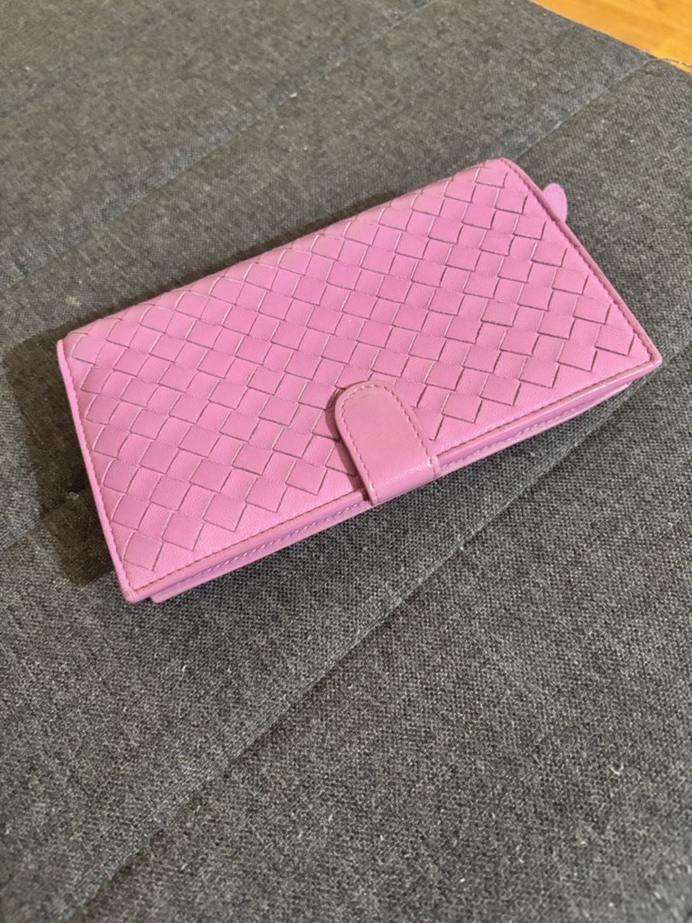 Bottega Veneta Pink Woven Leather Zip Wallet
